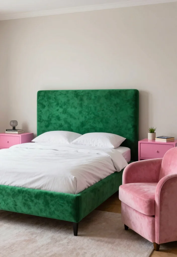 15 Green and Pink Bedroom Ideas Fresh Youthful Vibes - 8. Statement Furniture in Green and Pink 1