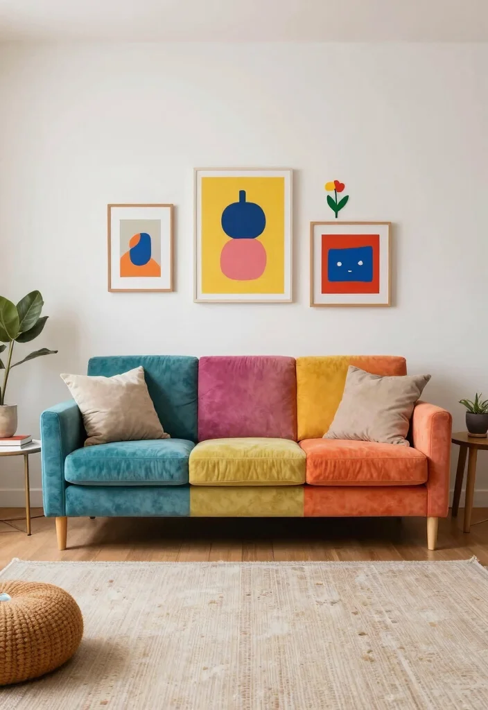 15 Living Room Sofa Set Ideas for Coordinated Comfort - 13. Colorful Statement Pieces 1