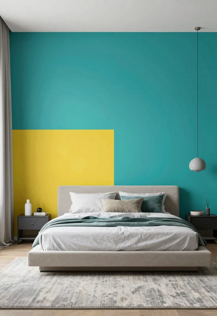 15 One Wall Wallpaper Bedroom Ideas: Patterned Visual Interest - 11. Bold Color Blocking 1
