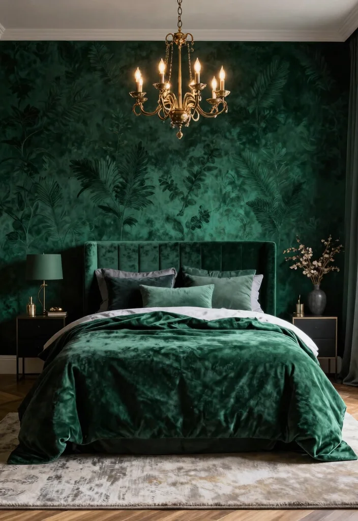 15 One Wall Wallpaper Bedroom Ideas: Patterned Visual Interest - 12. Luxurious Velvet Finish 1