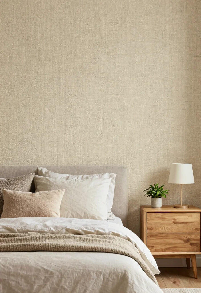 15 One Wall Wallpaper Bedroom Ideas: Patterned Visual Interest - 4. Textured Grasscloth 1