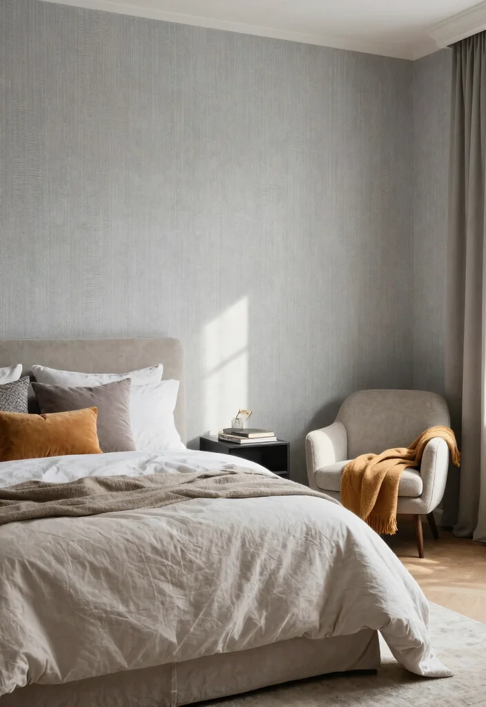 15 One Wall Wallpaper Bedroom Ideas: Patterned Visual Interest - 9. Subtle Textured Wallpaper 1