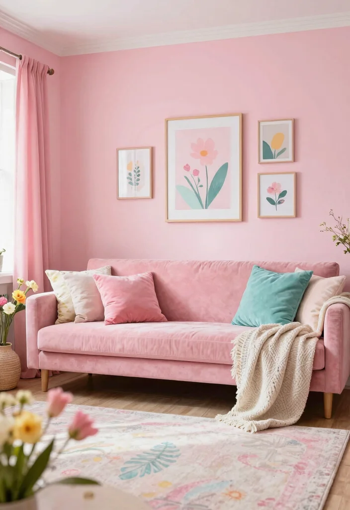 15 Pink Living Room Walls Ideas: Soft Bold Personality - 15. Seasonal Decor Swaps 1