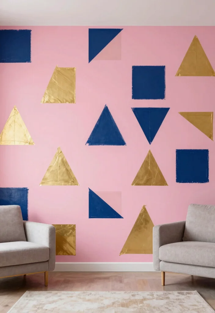 15 Pink Living Room Walls Ideas: Soft Bold Personality - 7. Geometric Patterns 1