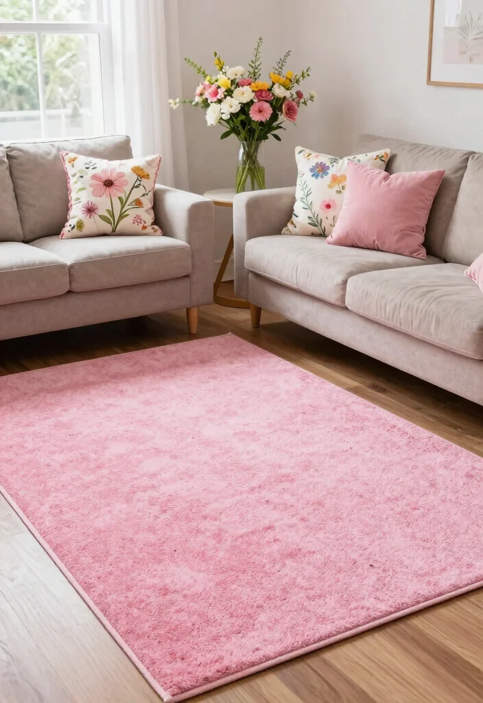 15 Pink Rug Living Room Ideas: Soft Playful Touch - 11. Seasonal Decor Changes 1