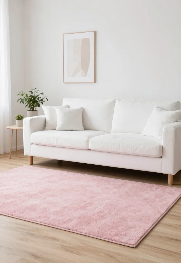 15 Pink Rug Living Room Ideas: Soft Playful Touch - 5. Minimalist Approach 1