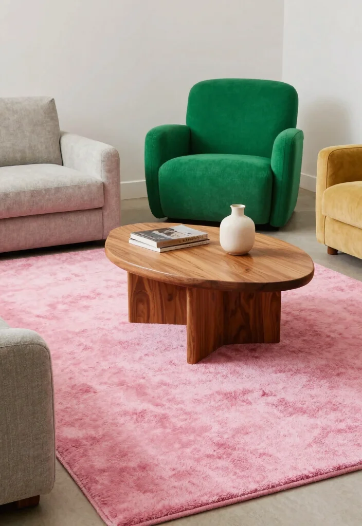 15 Pink Rug Living Room Ideas: Soft Playful Touch - 7. Statement Furniture 1