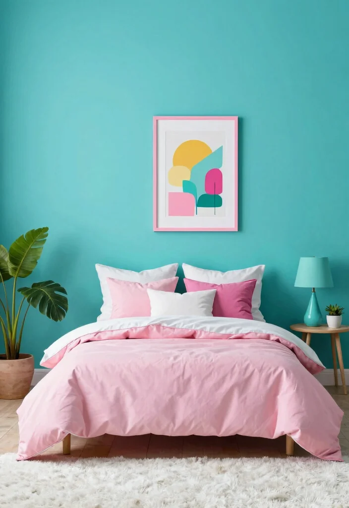 15 Pink and Turquoise Bedroom Ideas: Playful Fresh Contrast - 1. Bold Accent Wall 1