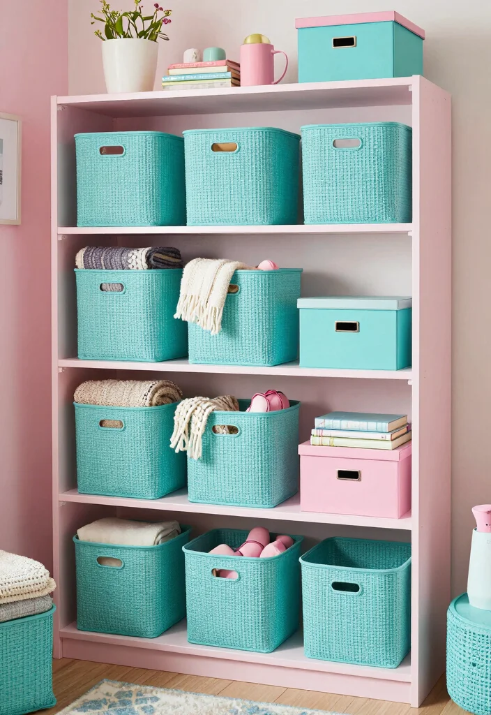 15 Pink and Turquoise Bedroom Ideas: Playful Fresh Contrast - 10. Creative Storage Solutions 1