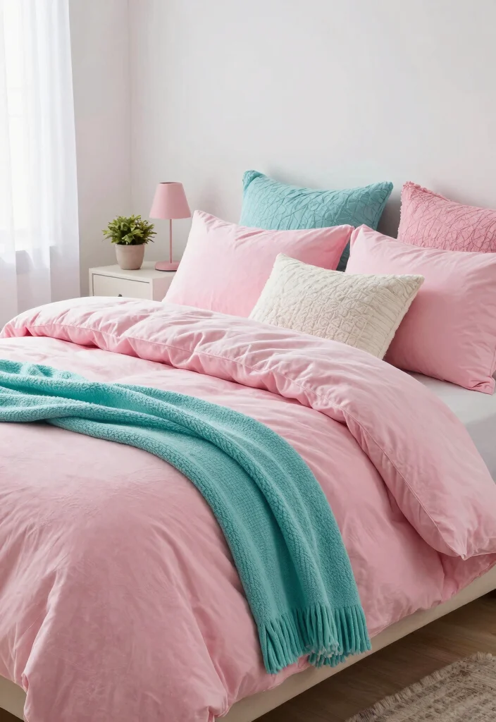 15 Pink and Turquoise Bedroom Ideas: Playful Fresh Contrast - 2. Cozy Pink Bedding 1