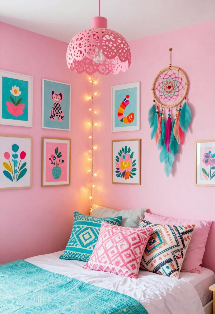 15 Pink and Turquoise Bedroom Ideas: Playful Fresh Contrast - 3. Whimsical Decorative Accents 1