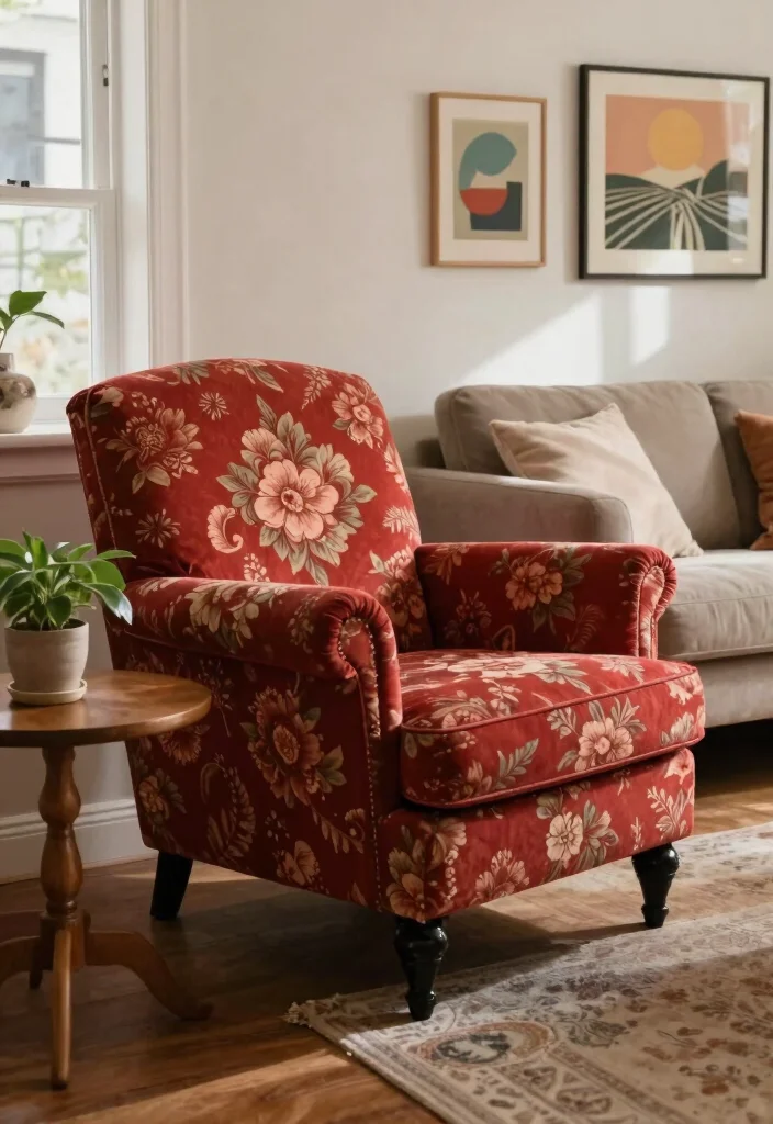 15 Red Chairs Living Room Decor Ideas for Statement Seating - 1. Vintage Charm with a Modern Twist 1