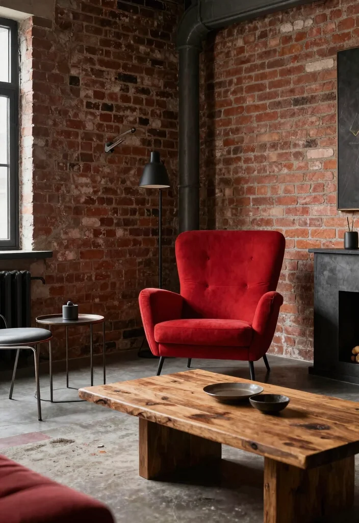 15 Red Chairs Living Room Decor Ideas for Statement Seating - 10. Industrial Chic 1