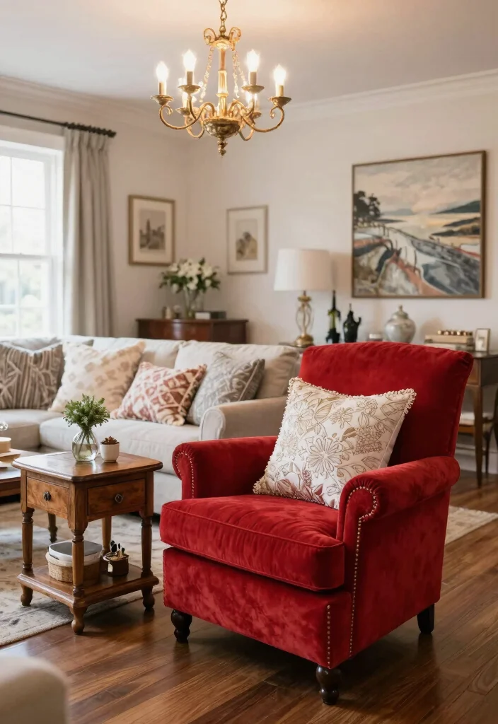 15 Red Chairs Living Room Decor Ideas for Statement Seating - 13. Farmhouse Glam 1