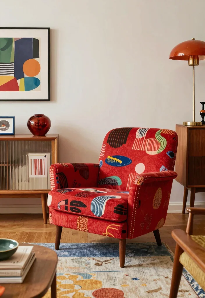 15 Red Chairs Living Room Decor Ideas for Statement Seating - 15. Retro Revival 1