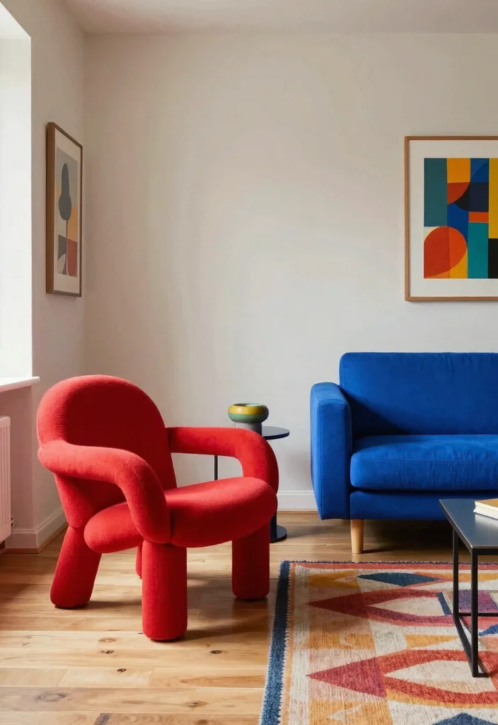 15 Red Chairs Living Room Decor Ideas for Statement Seating - 6. Color Blocked with Purpose 1