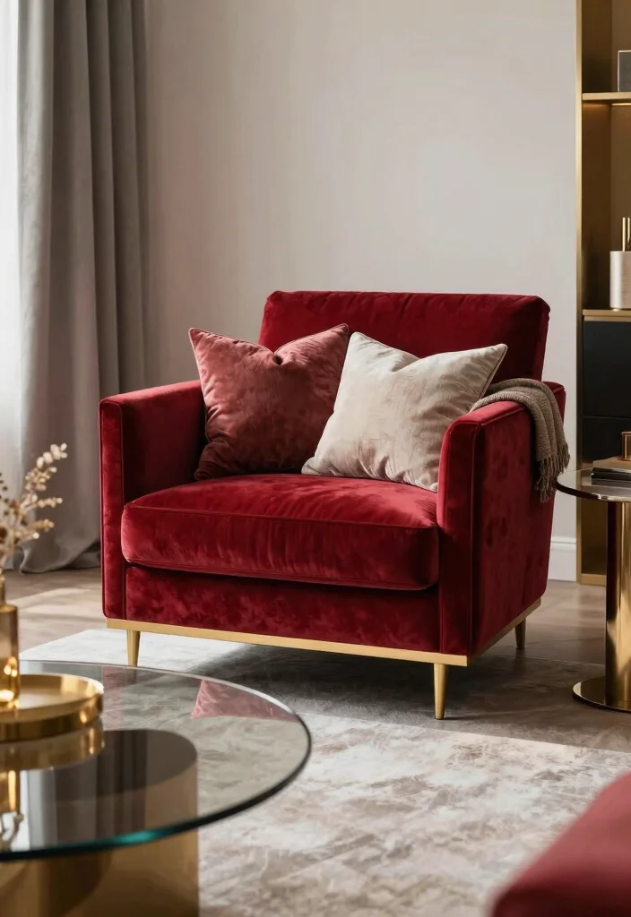 15 Red Chairs Living Room Decor Ideas for Statement Seating - 7. Luxe Velvet Vibes 1