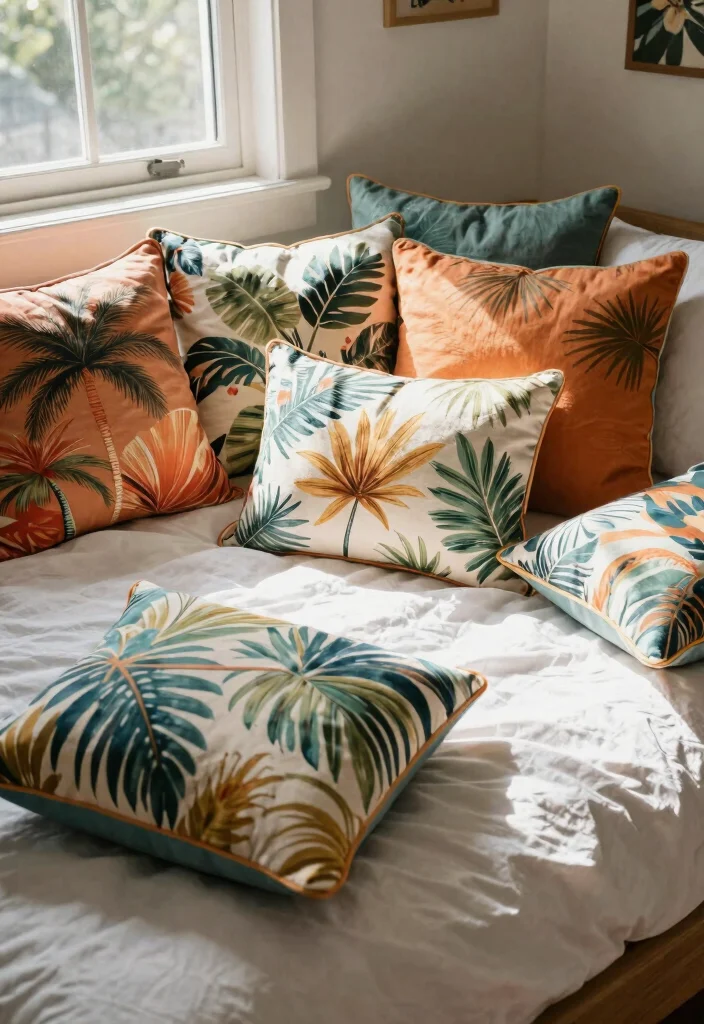 15 Tropical Room Ideas for Breezy, Relaxed Vibes - 13. Beachy Accent Pillows 1