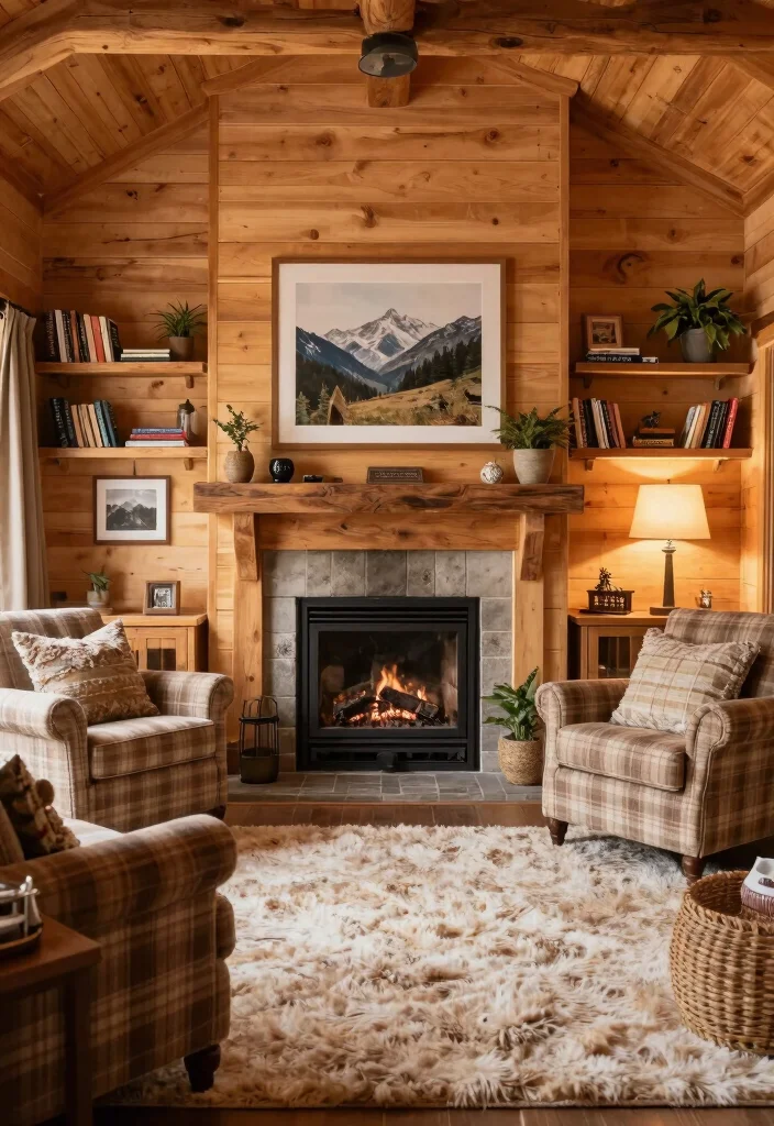 15 Vertical Shiplap Wall Living Room Ideas Tall Textured Style - 1. Cozy Cabin Vibes 1