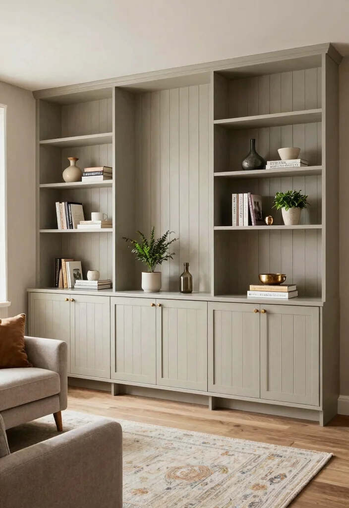 15 Vertical Shiplap Wall Living Room Ideas Tall Textured Style - 10. Smart Storage Solutions 1