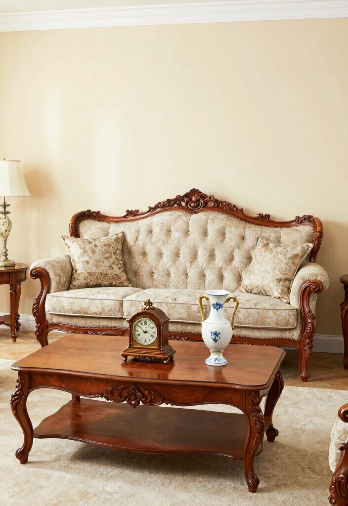 15 Victorian Sofa Living Room Ideas: Elegant Vintage Charm - 5. Ornate Wood Accents 1
