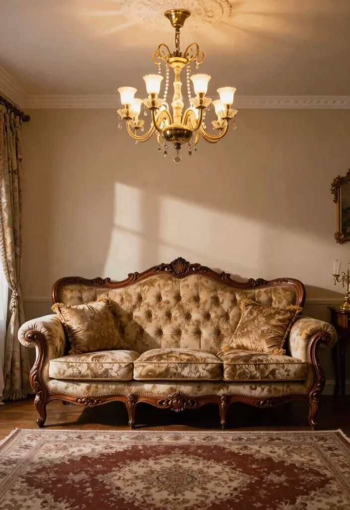 15 Victorian Sofa Living Room Ideas: Elegant Vintage Charm - 8. Statement Lighting 1