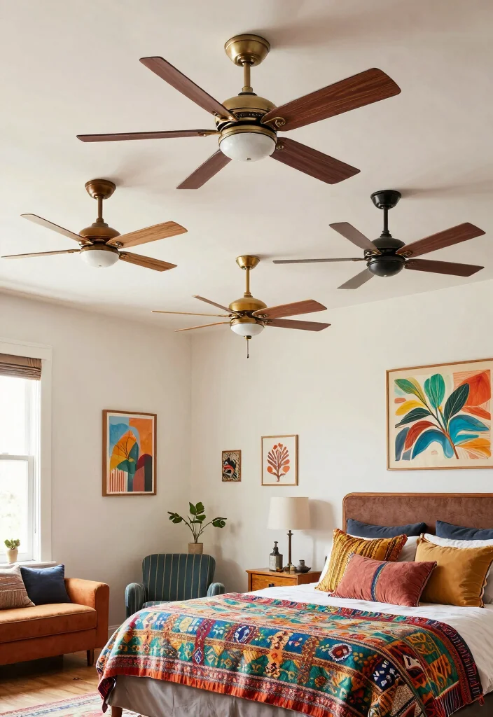 16 Bedroom With Ceiling Fan Ideas: Comfort Meets Style - 11. Eclectic Combination of Fans 1