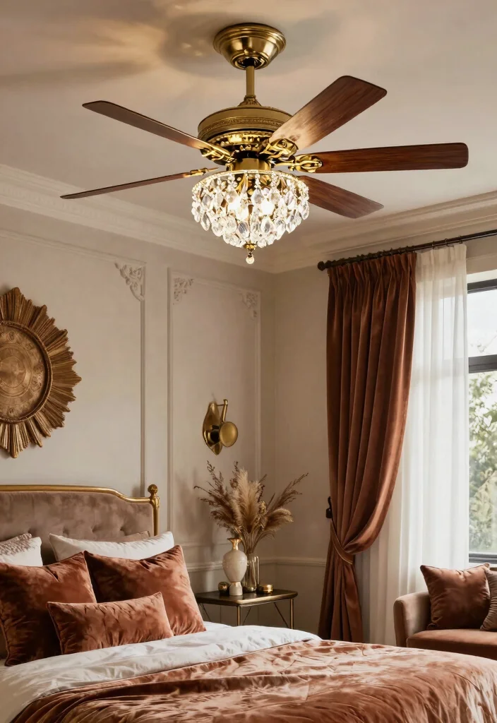 16 Bedroom With Ceiling Fan Ideas: Comfort Meets Style - 13. Glamorous Ceiling Fan Designs 1
