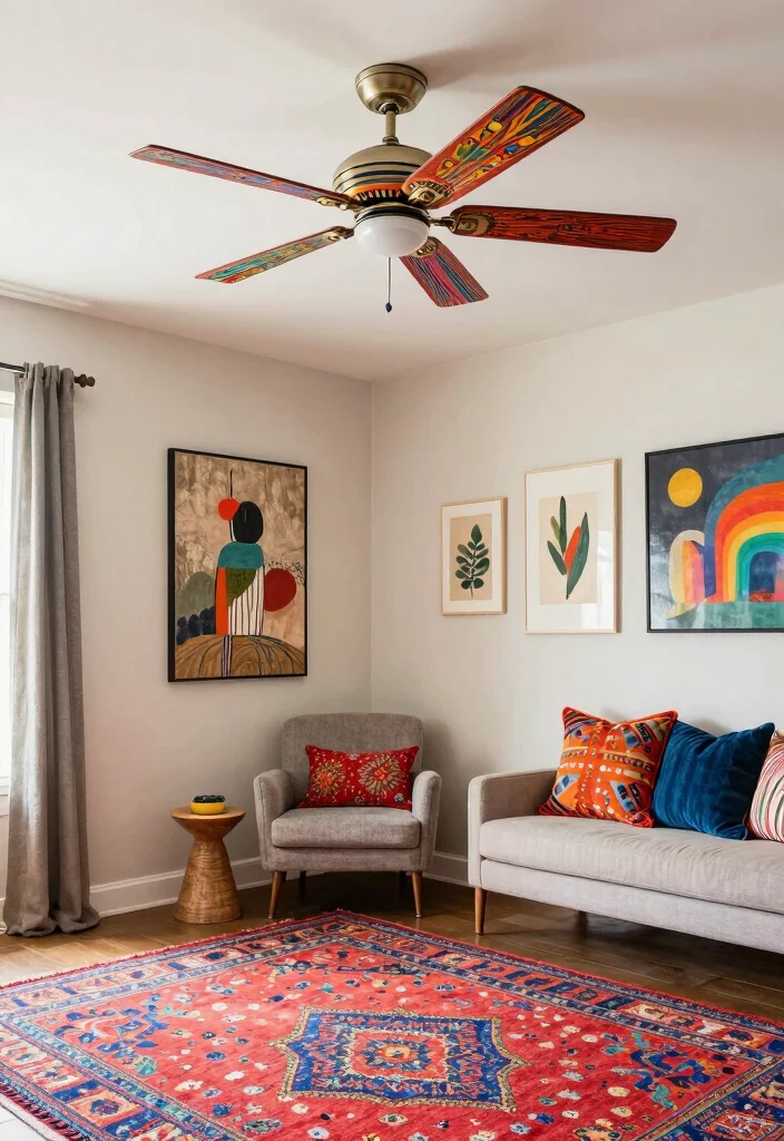 16 Bedroom With Ceiling Fan Ideas: Comfort Meets Style - 2. Bohemian Chic with Colorful Blades 1