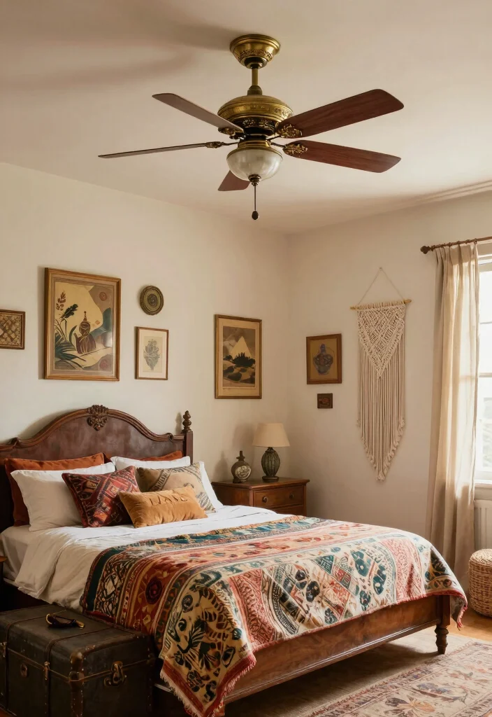 16 Bedroom With Ceiling Fan Ideas: Comfort Meets Style - 4. Vintage Ceiling Fan with a Twist 1