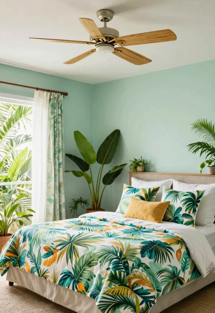 16 Bedroom With Ceiling Fan Ideas: Comfort Meets Style - 5. Tropical-Inspired Ceiling Fan 1
