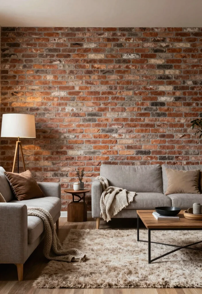 16 Brick Accent Wall Living Room Ideas: Rustic Modern Texture - 4. Textured Wall Design 1