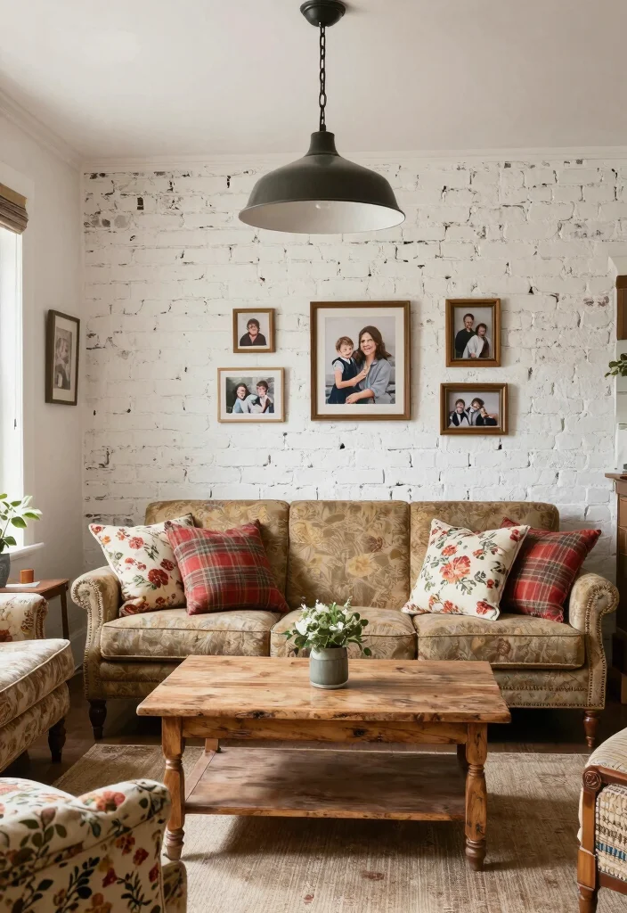 16 Brick Accent Wall Living Room Ideas: Rustic Modern Texture - 5. Rustic Farmhouse Charm 1