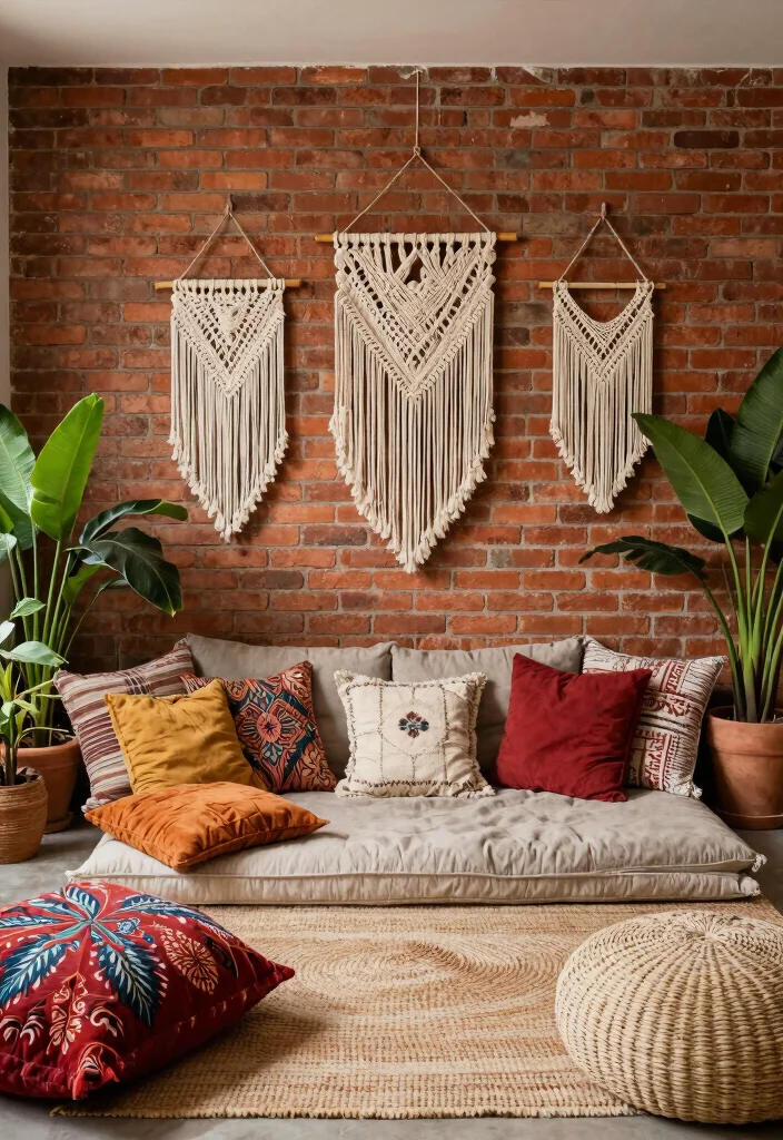 16 Brick Accent Wall Living Room Ideas: Rustic Modern Texture - 7. Elegant Bohemian Style 1