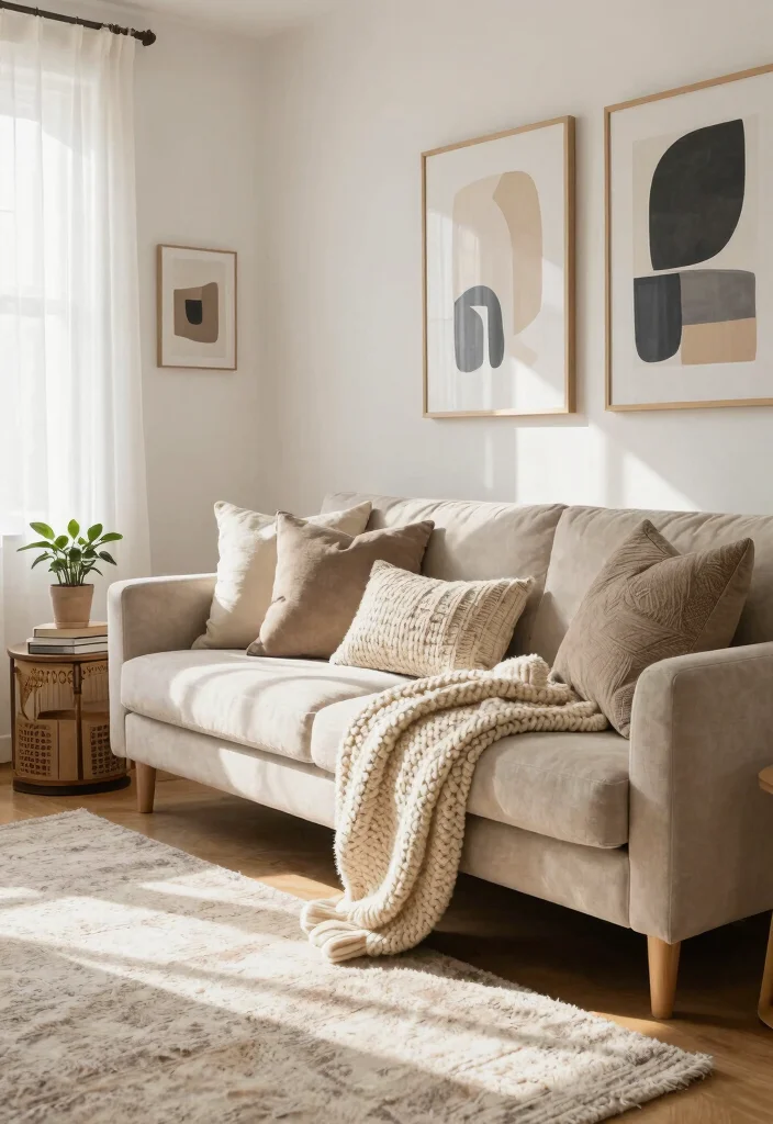 16 Cozy Sofa Living Room Ideas: Soft Inviting Comfort - 1. Layered Textures for Cozy Depth 1