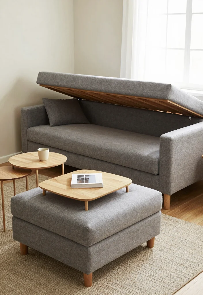 16 Cozy Sofa Living Room Ideas: Soft Inviting Comfort - 12. Functional Furniture for Small Spaces 1