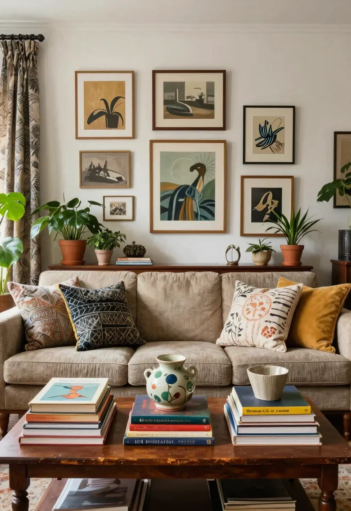 16 Cozy Sofa Living Room Ideas: Soft Inviting Comfort - 3. Eclectic Accessories for Personal Touch 1
