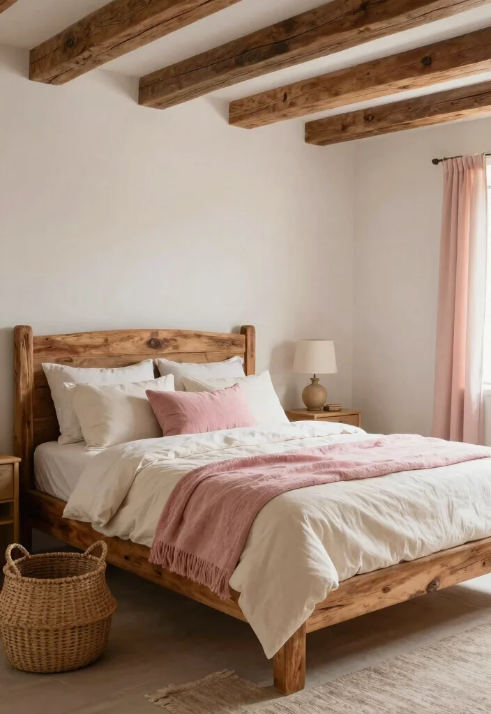 16 Cream and Pink Bedroom Ideas: Soft Elegant Charm - 11. Rustic Touches 1