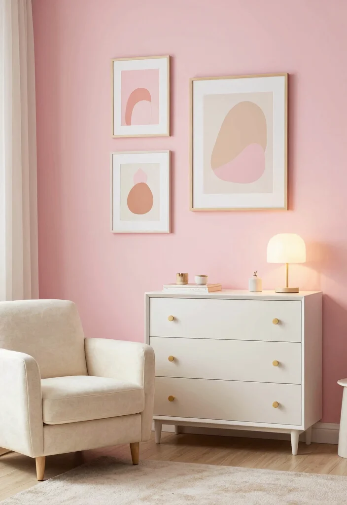 16 Cream and Pink Bedroom Ideas: Soft Elegant Charm - 2. Charming Pink Wall Accents 1