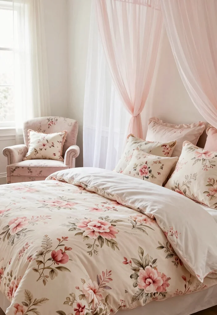 16 Cream and Pink Bedroom Ideas: Soft Elegant Charm - 3. Elegant Floral Patterns 1