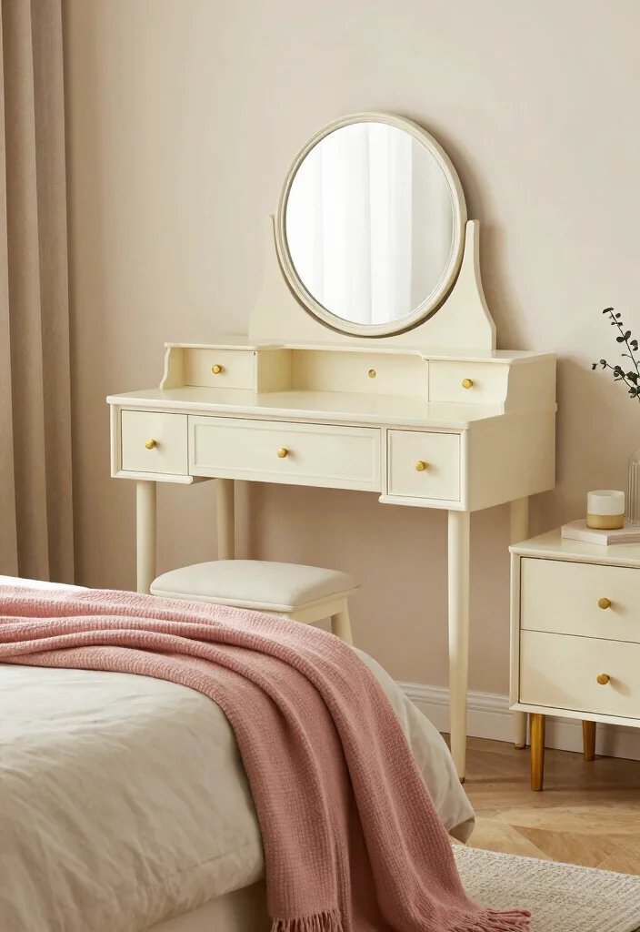 16 Cream and Pink Bedroom Ideas: Soft Elegant Charm - 4. Creamy Accent Furniture 1