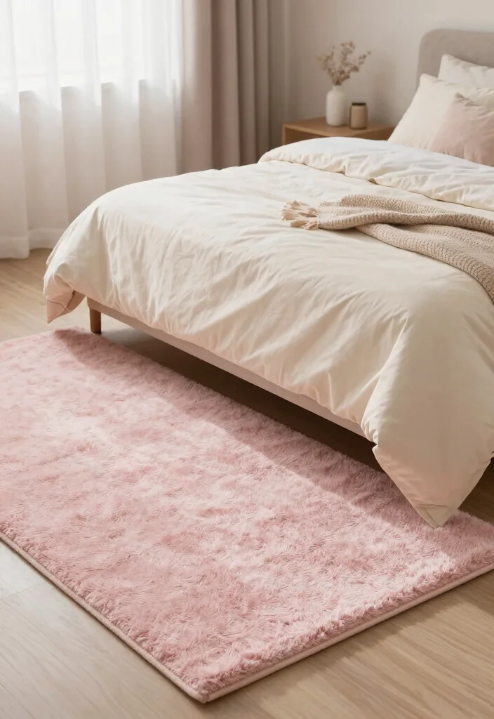 16 Cream and Pink Bedroom Ideas: Soft Elegant Charm - 5. Cozy Area Rugs 1