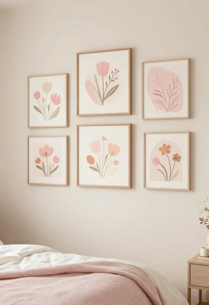 16 Cream and Pink Bedroom Ideas: Soft Elegant Charm - 6. Pastel Artwork 1