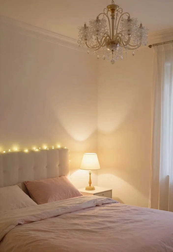 16 Cream and Pink Bedroom Ideas: Soft Elegant Charm - 7. Soft Lighting Options 1