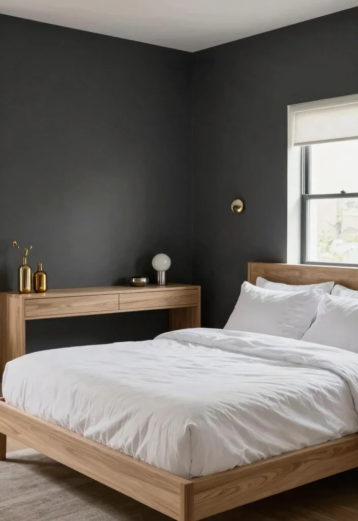 16 Dark Accent Wall Bedroom Ideas Dramatic Modern Focus - 1. Deep Charcoal Elegance 1