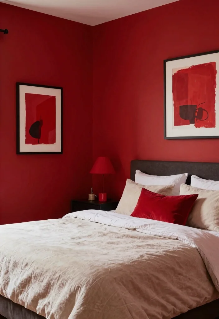 16 Dark Accent Wall Bedroom Ideas Dramatic Modern Focus - 13. Vibrant Red Accents 1