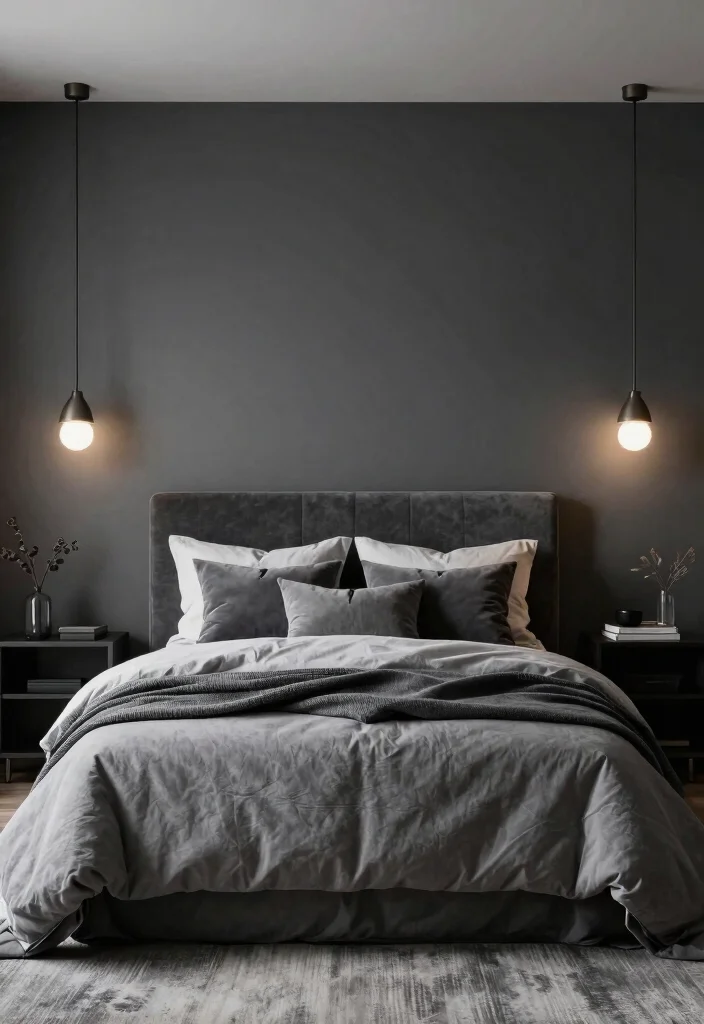 16 Dark Accent Wall Bedroom Ideas Dramatic Modern Focus - 15. Layered Monochrome 1