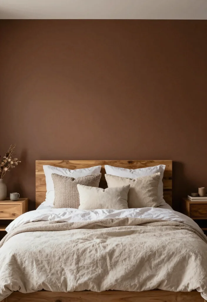 16 Dark Accent Wall Bedroom Ideas Dramatic Modern Focus - 7. Rustic Brown Charm 1