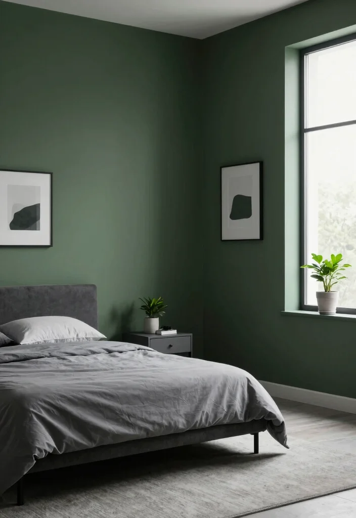 16 Dark Green and Grey Bedroom Ideas: Moody Modern Balance - 4. Minimalistic Approach 1