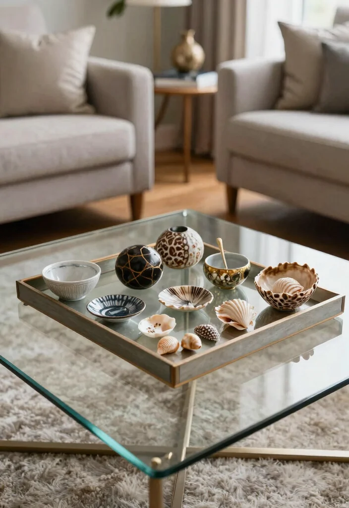 16 Glass Coffee Table Decor Living Room Ideas Light Elegant Style - 15. Curated Collections 1
